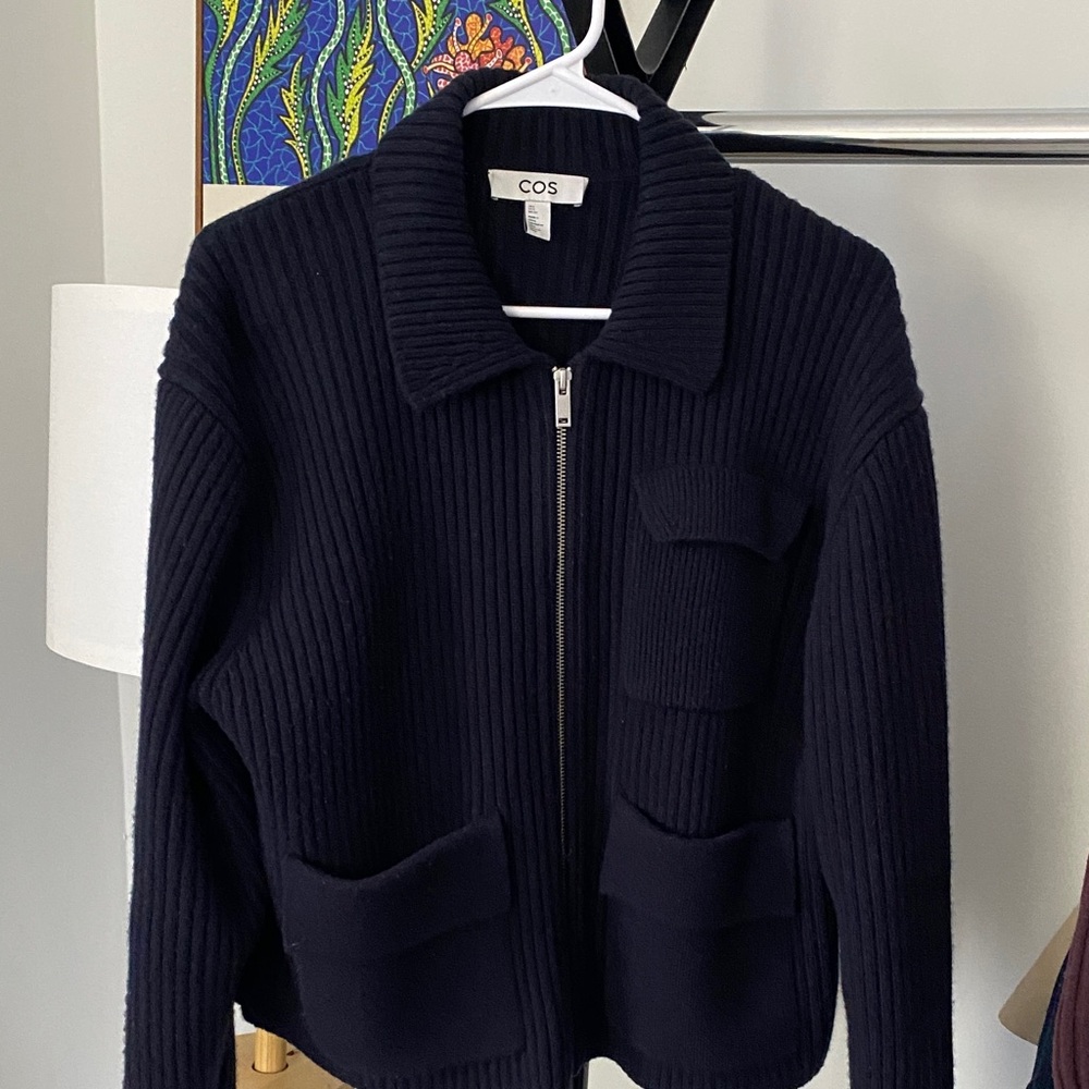 COS Dark Blue RIBBED MERINO WOOL UTILITY JACKET
